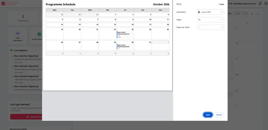 Printable charity volunteer programme schedule